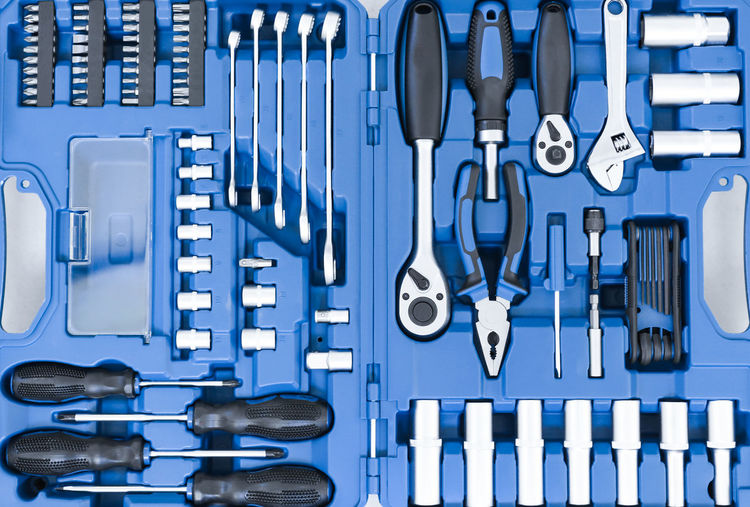 Close-up of objects against blue background