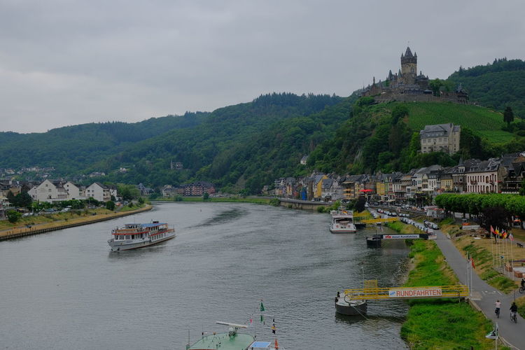 High angle view of boats in river