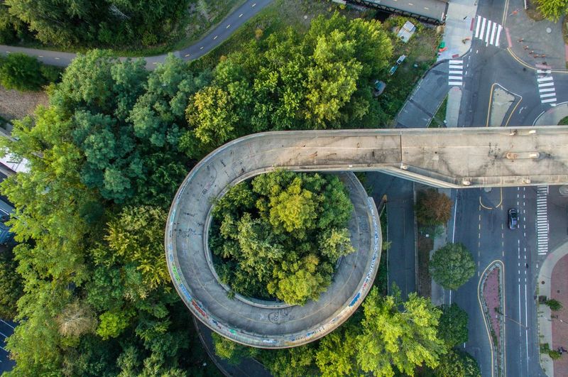 Aerial view of curved highway