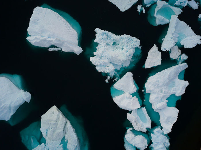 Arctic icebergs from above, captured by drone