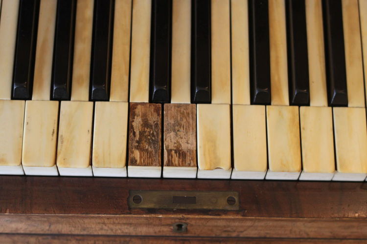 High angle view of piano