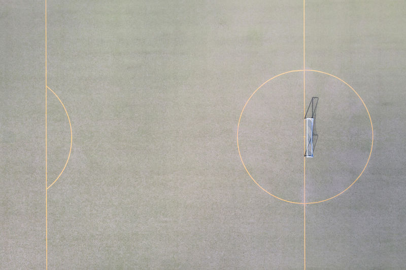 Aerial view of empty soccer field