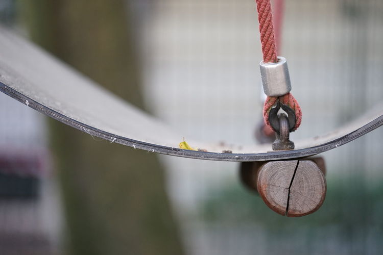 Close-up of metal hanging outdoors