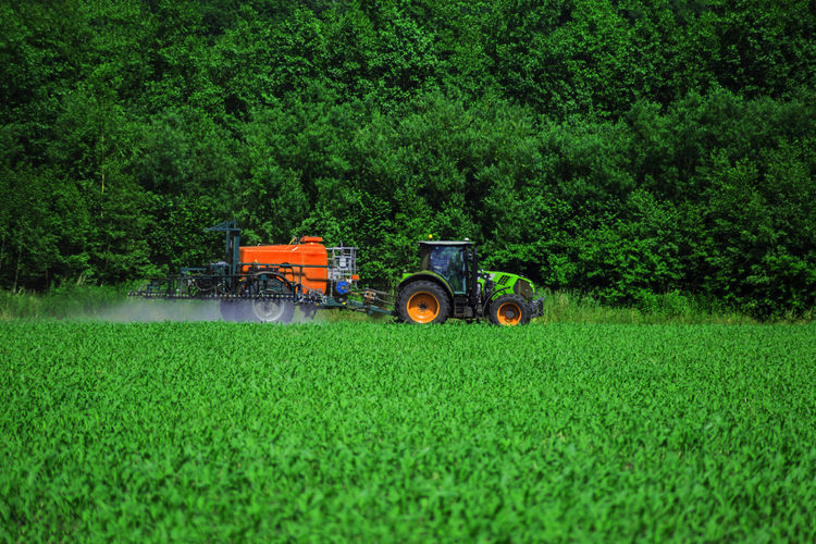 Farmtractor spraying pesticide