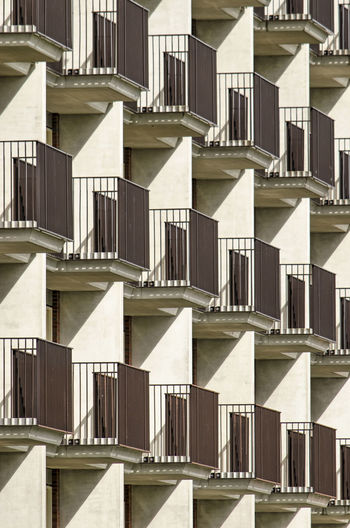 Low angle view of balconies in city