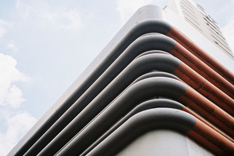 Low angle view of roof of building against sky