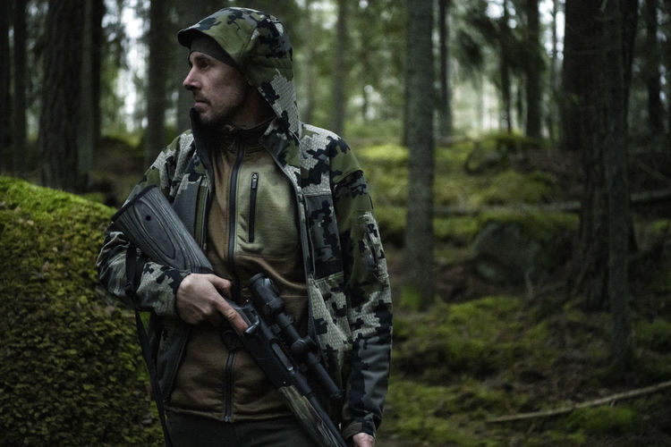 Hunter in forest