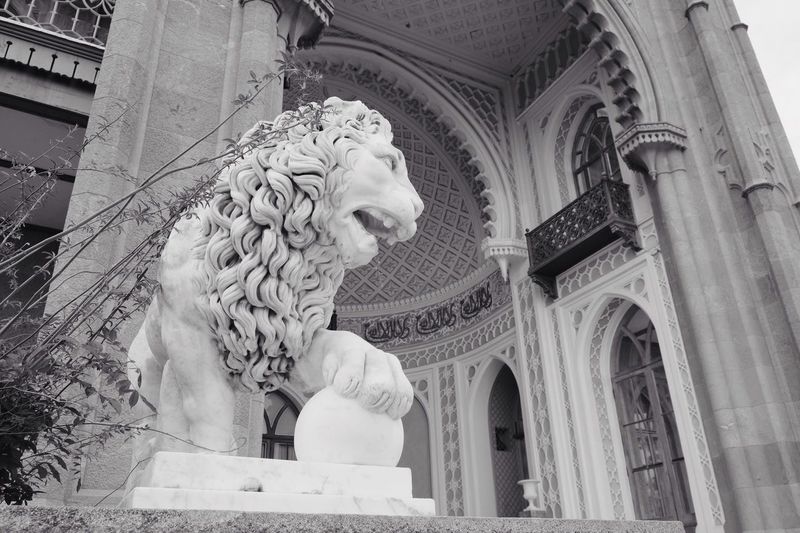 Low angle view of lion sculpture