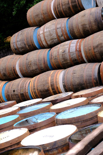 A selection of wooden barrels used in the distillery and brewing industry