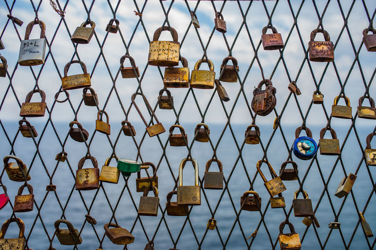 Full frame shot of chainlink fence against building