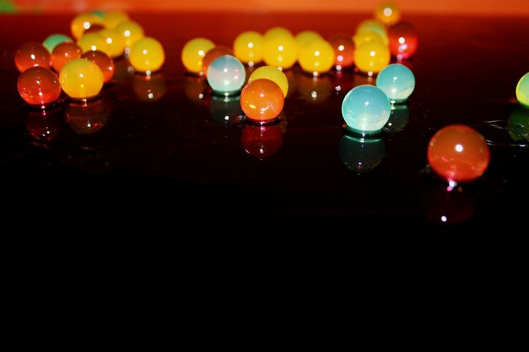 Close-up of illuminated lights on table