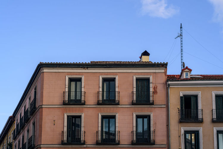 Facade of old residential building in malasana quarter in madrid