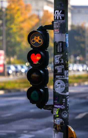 Close-up of traffic signal on road