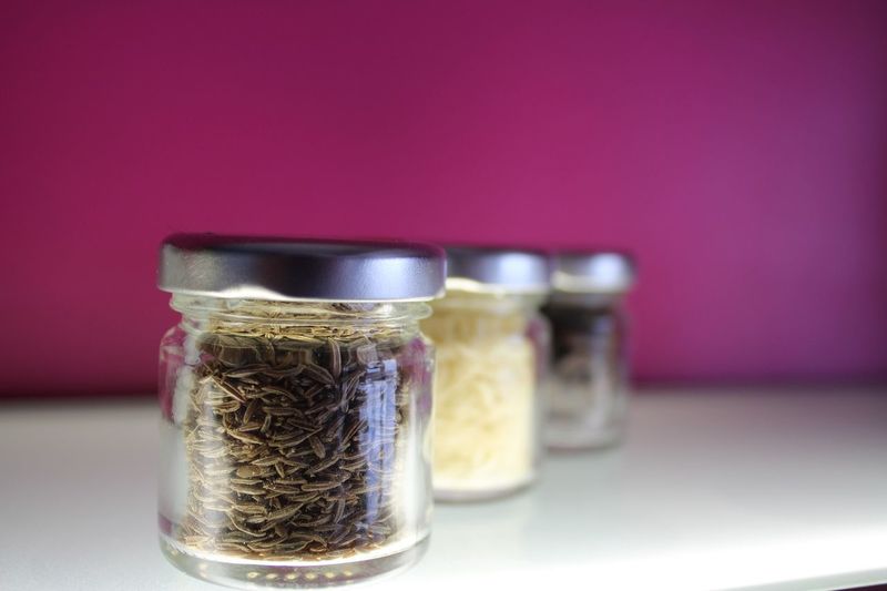 Close-up of drink in jar on table