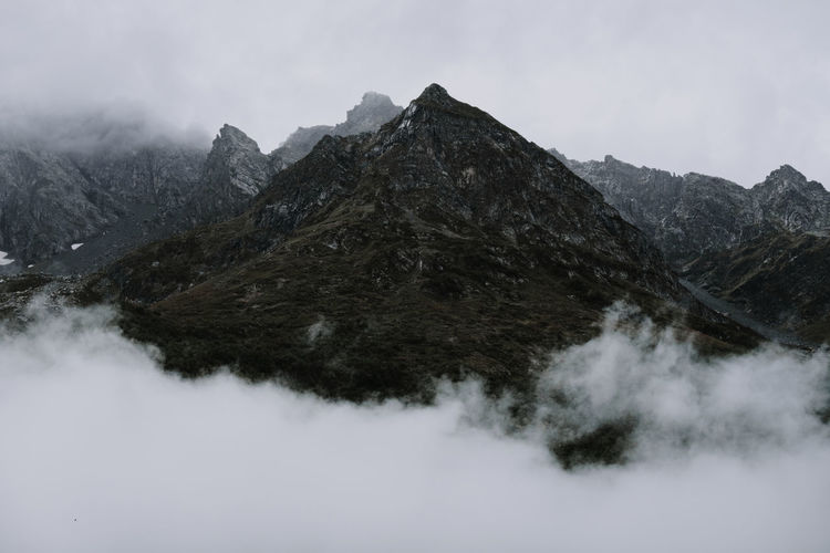 Scenic view of snowcapped mountains against sky