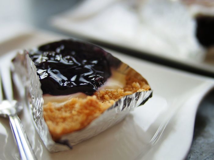 Close-up of blueberry pie in plate
