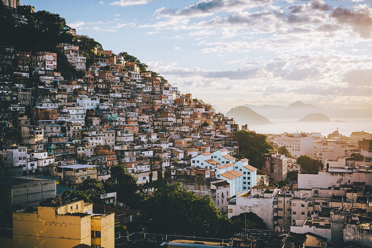 View of favela cantagalo against sky in rio de janeiro, brazil