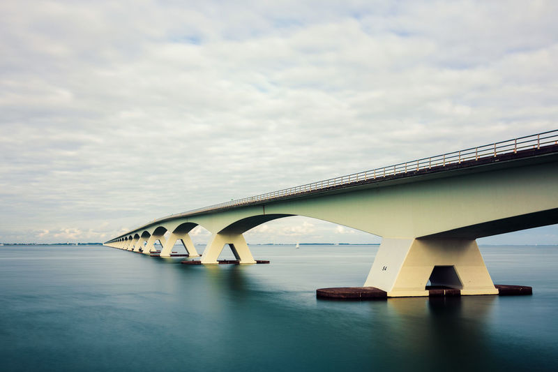 Panoramic view of the zeeland bridge on the eastern scheldt, netherlands.
