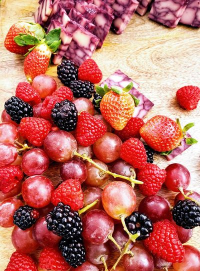 High angle view of strawberries