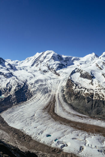 Gorner glacier monte rosa, lyskamm in a swiss alps from gornergrat station