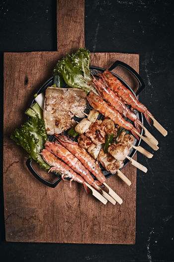 High angle view of food on table