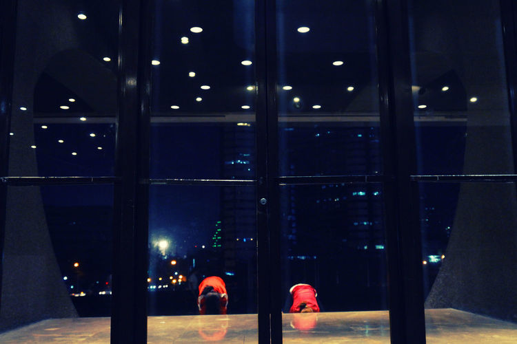View of illuminated lights at night