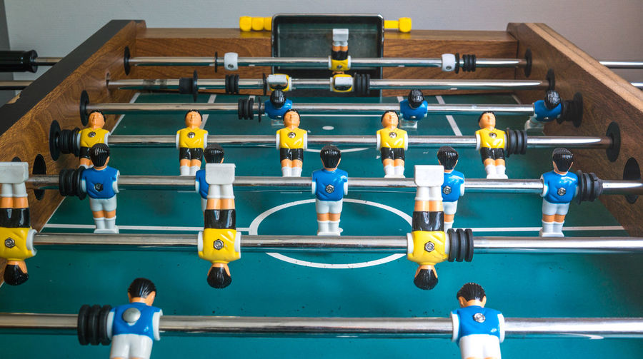 High angle view of foosball