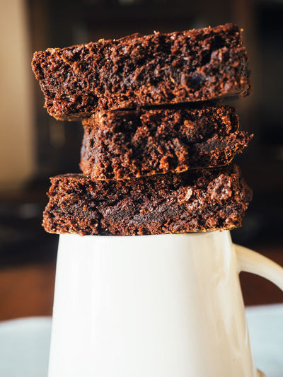 Close-up of brownie on cup