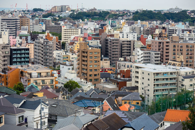 High angle view of townscape in japan.