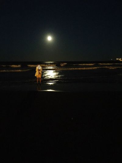 View of calm beach at night