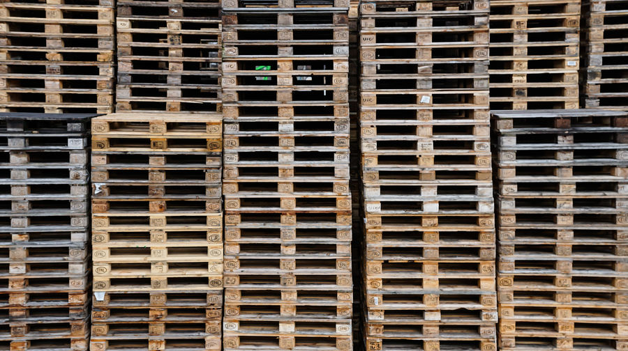 Full frame shot of stacked pallets