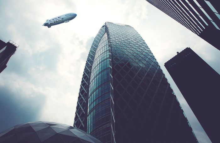 Zeppelin above city