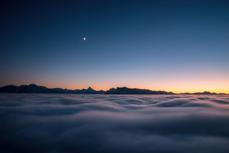 Sea of clouds in motion above salzburg, austria.