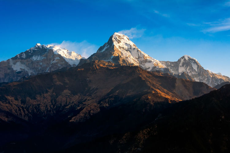 Nature view of himalayan mountain range at poon hill view point,nepal. 