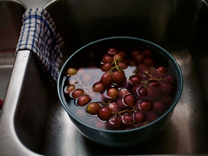 High angle view of fruits in bowl on table