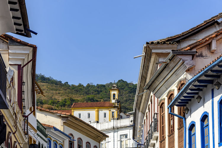Cityscape of historic ouro preto city with houses and churches