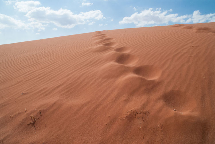 Sand dune in desert against sky