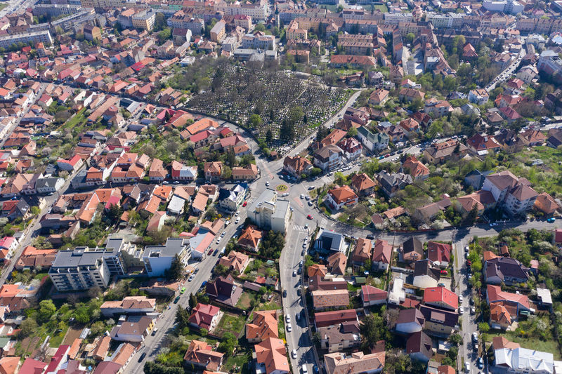 High angle view of buildings in city