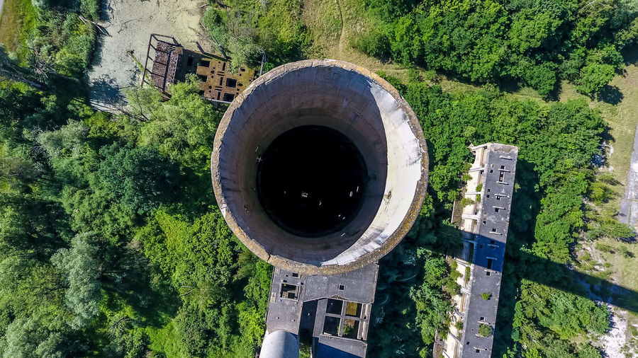 Directly above shot of cooling tower during sunny day