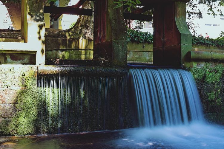 Water splashing fountain against trees