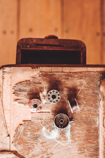 High angle view old sewing machine
