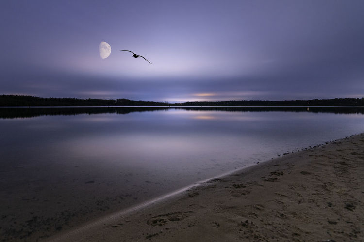 Scenic view of beach against sky during sunset