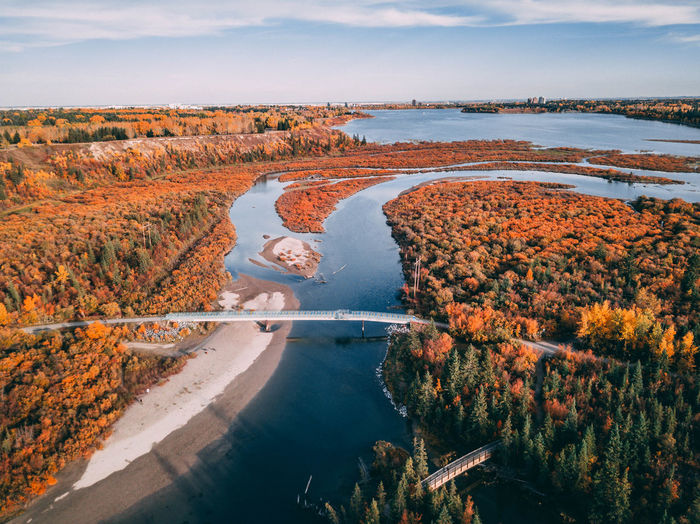 High angle view of river during autumn