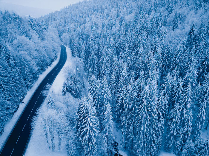 Aerial view of snow covered landscape