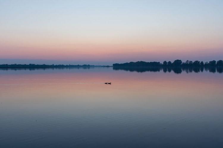 Lake view at sunset in mantova north italy