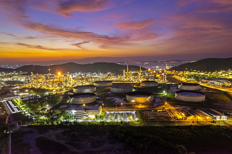 Petrochemical industry on sunset and twilight sky.