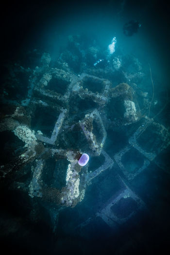Scenic view of concrete blocks underwater