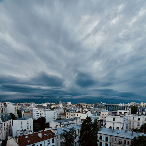 High angle view of supercell storm cloud over paris roofs in 2021