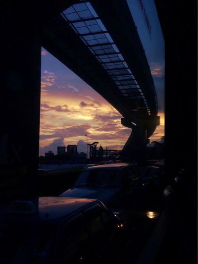 View of bridge at sunset