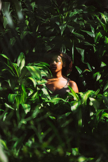 Woman standing amidst plants